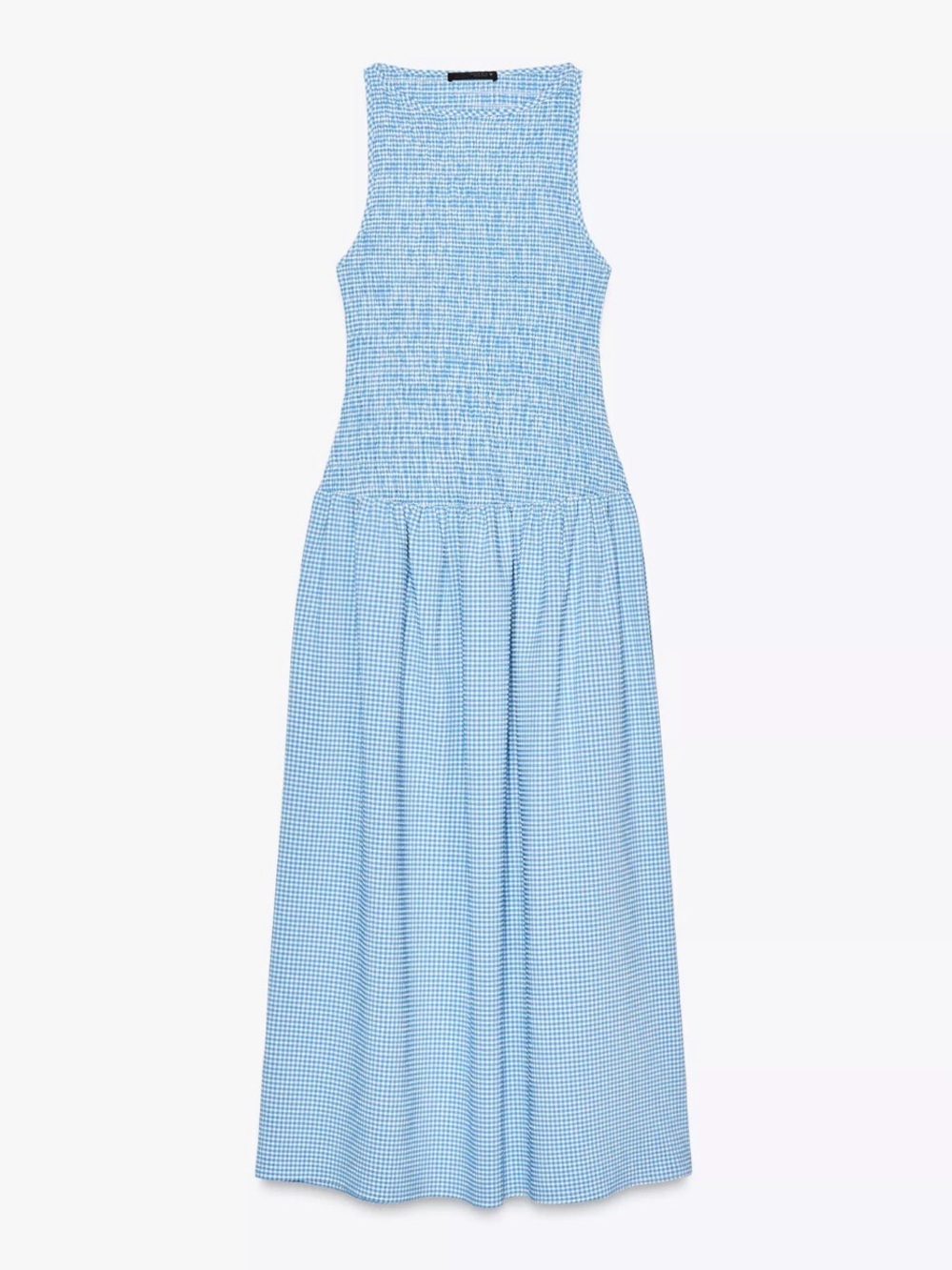Zara Blue Gingham Sleeveless Midi Dress SMOCKED top SZ XS NWOT